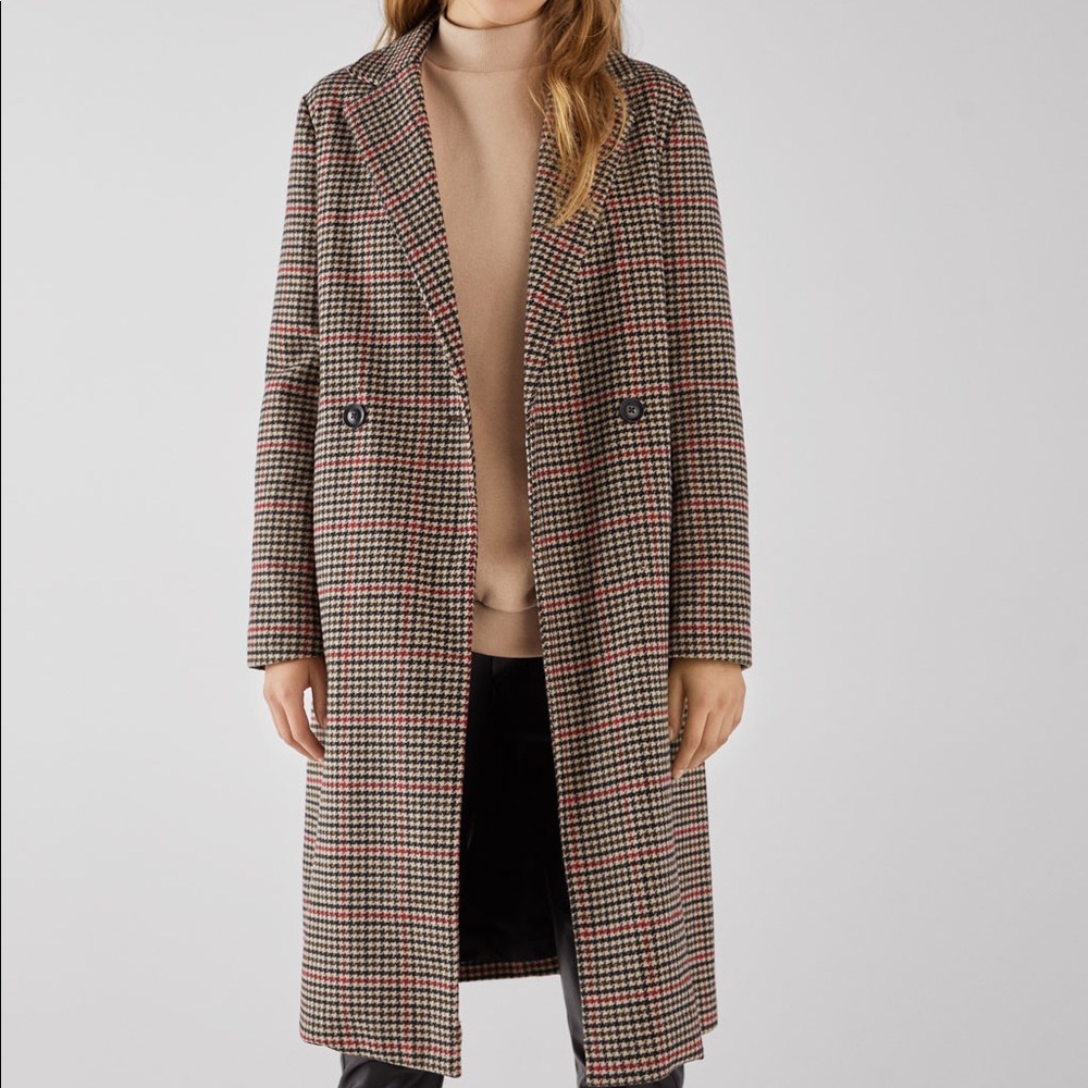 Bershka Long Plaid Coat